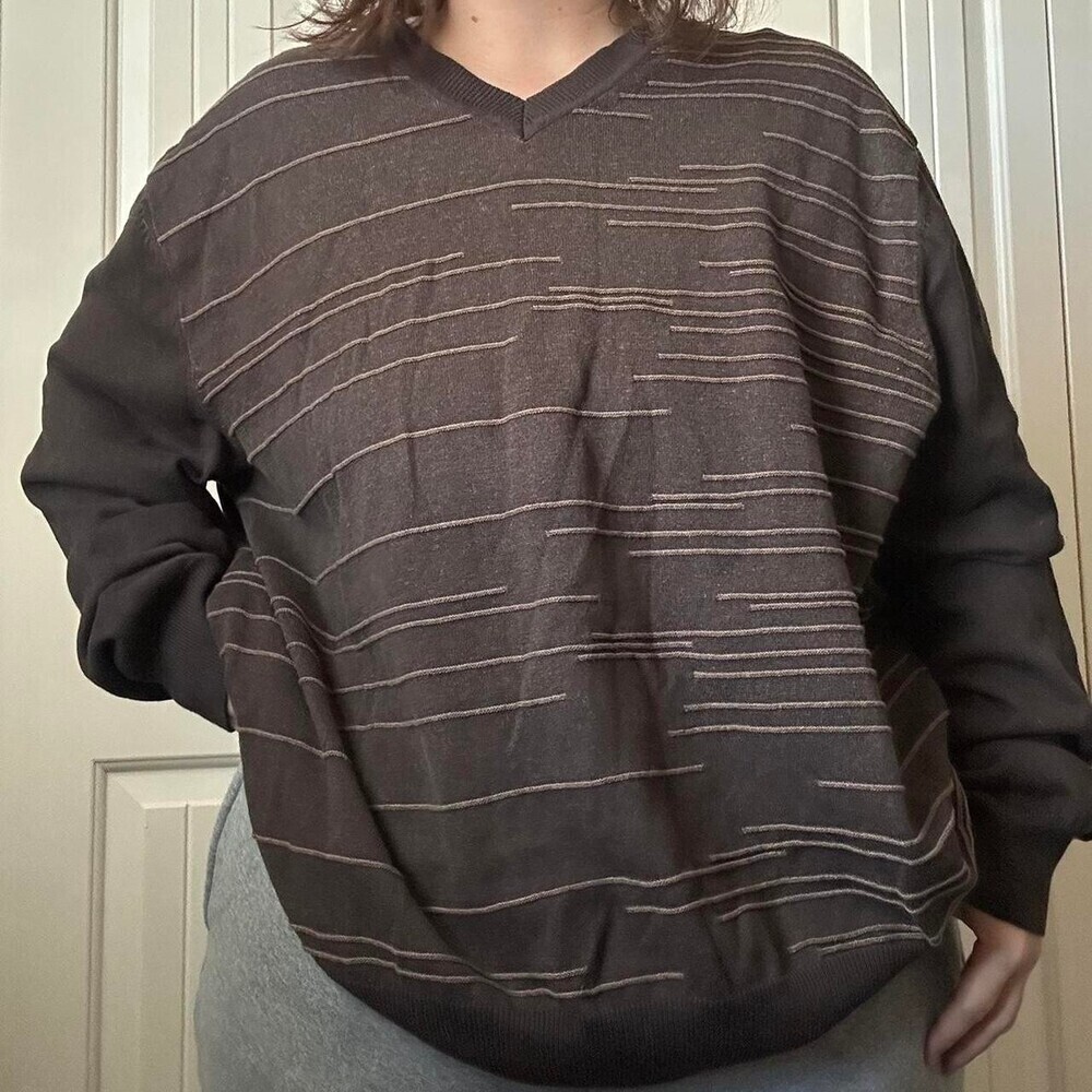 Vintage Perry Ellis Sweater Mens 2X Brown Crewneck Knit Sweater